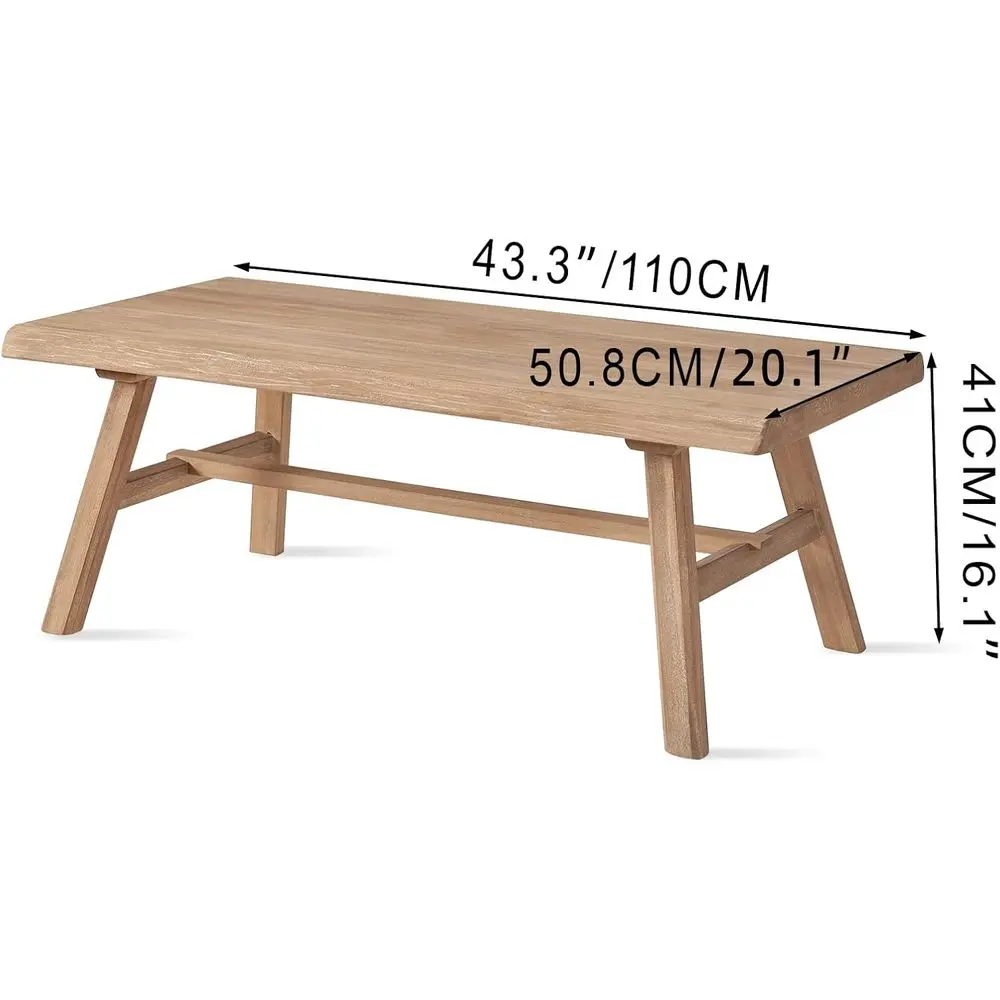 Solid Wood Coffee Table, 43 Rustic Rectangular Accent Low Center Table, Home, Office, Living Room, Natural