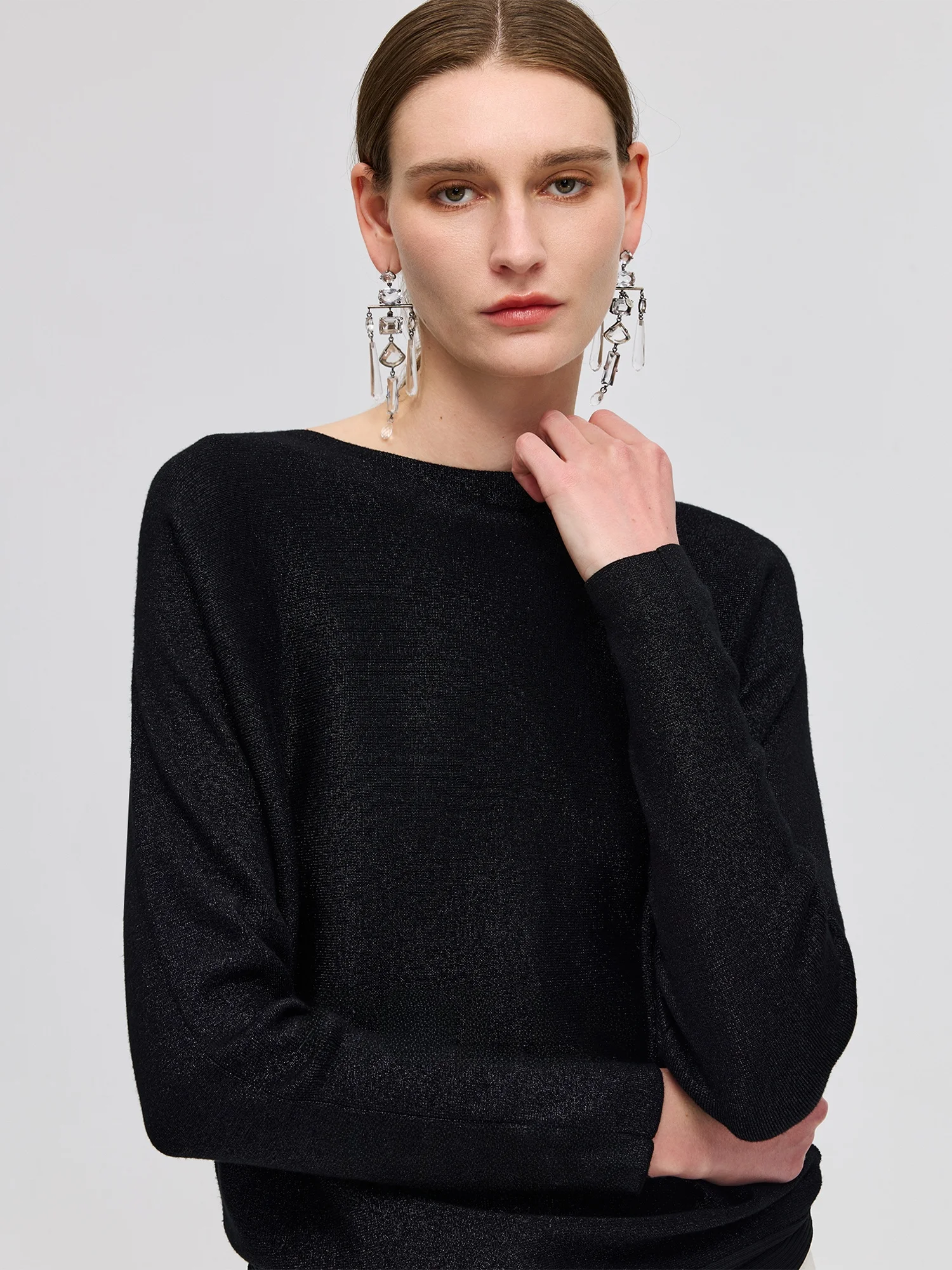 

Artistic Feeling Batwing Sve Knitted Top Glue Silver Gold Tead Slimming T-irt Women's Faion Spring Season New Arrival