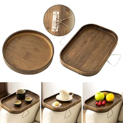 ﻿Rectangle/Oval Sofa Tray Table Armrest Clip-On Practical Couch Arm Trays Wood For TV Snack Remote Control Snacks Drinks