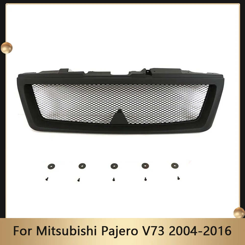 

Modified ABS Front Bumper Radiator Grille For Mitsubishi Pajero V73 2004-2016 Upper Grid Racing Grills With Logo Trim Mesh Cover