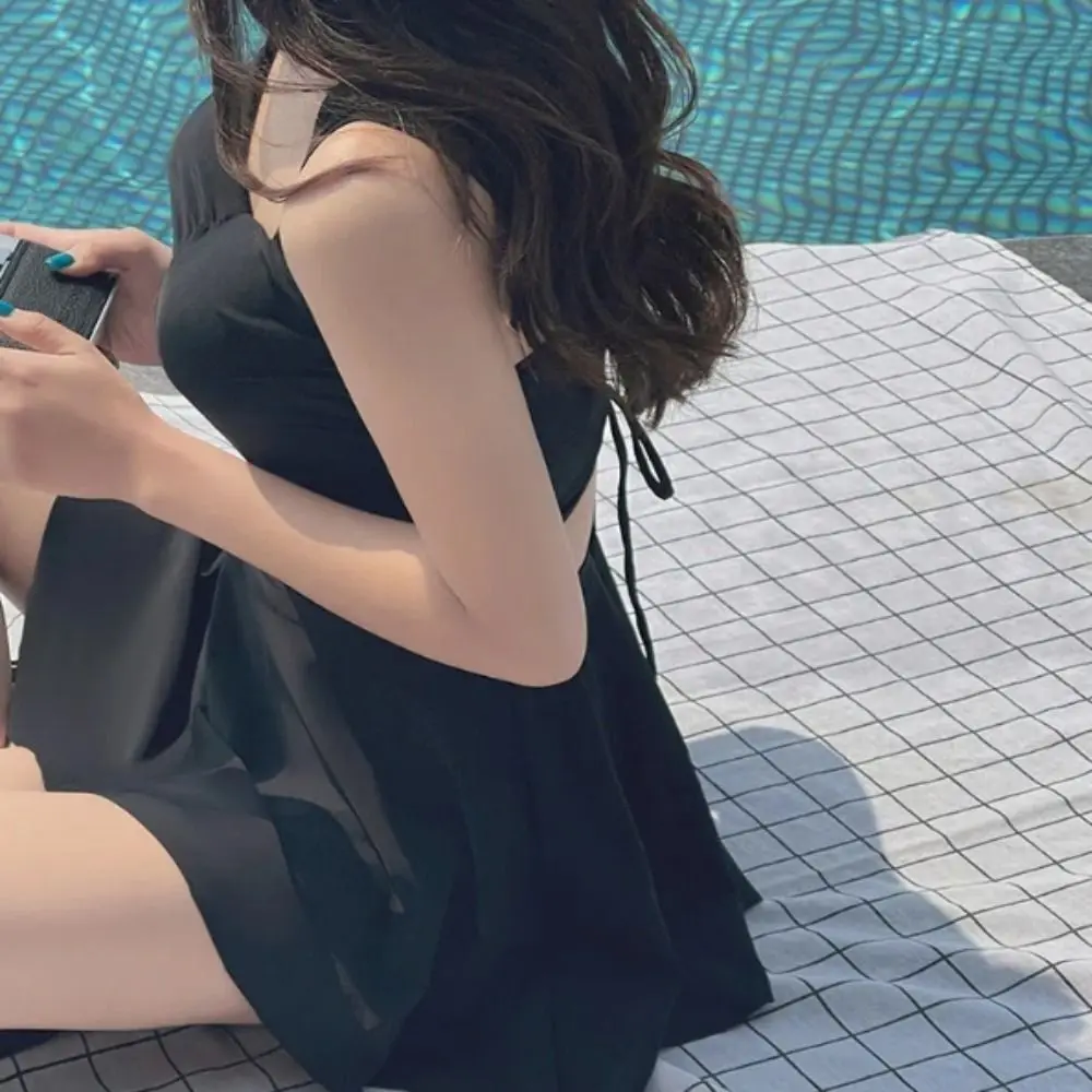 

Padded Conservative Swimsuit Gathered Thermal Belly Cover Swimsuit Svelte Design Steel Support Monokini Bandeau Dress Beach