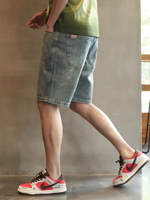 

Мужские джинсовые шорты прямого кроя с эффектом брызг краски, повседневные, со средней посадкой, длиной до колена, модные, летние, трендовые, бренд 2025 года