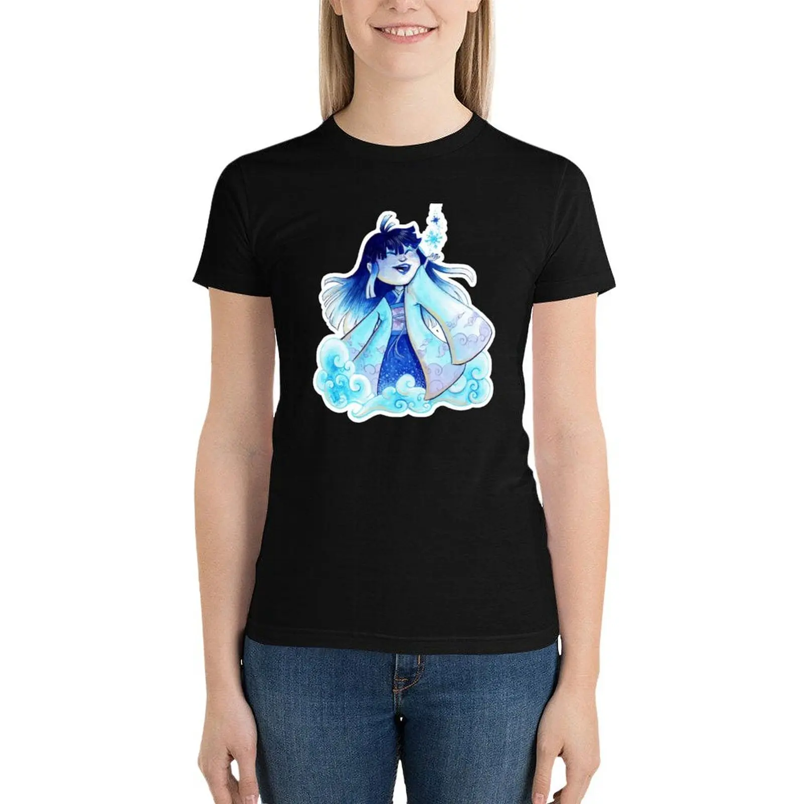 

Yuki-onna doing some snow magic T-Shirt korean fashion oversized summer tops tees Woman clothing