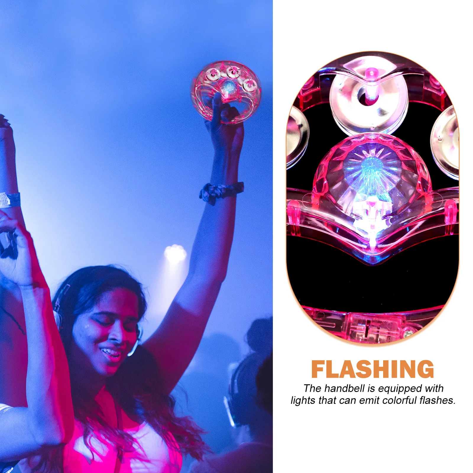 

2Pcs Flashing Tambourines Luminous Handbell for Ktv Party Light Up Sensory Musical Instrument Handheld Shake Dance Glow