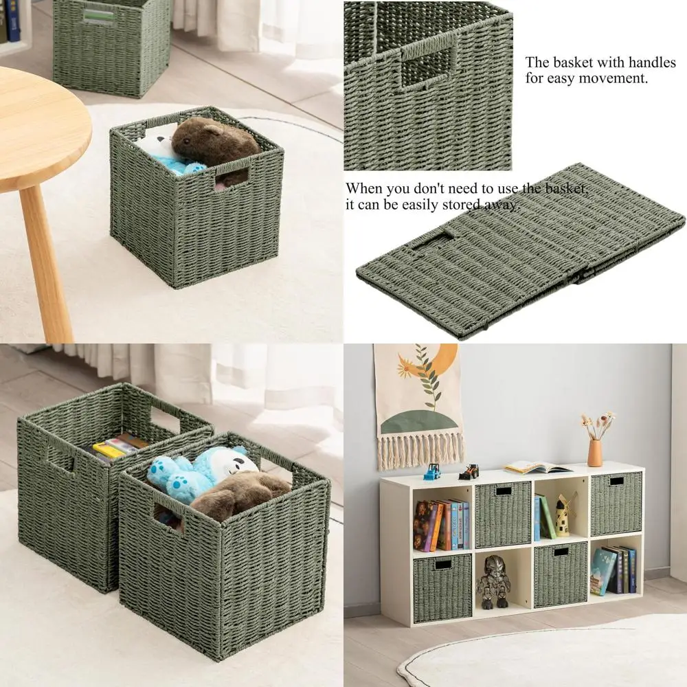 

Set of 4 Foldable Paper Woven Cube Baskets for Storage, 13 x 13 x 13, Ideal for Home Organization of Clothes, Books, and Toys (G