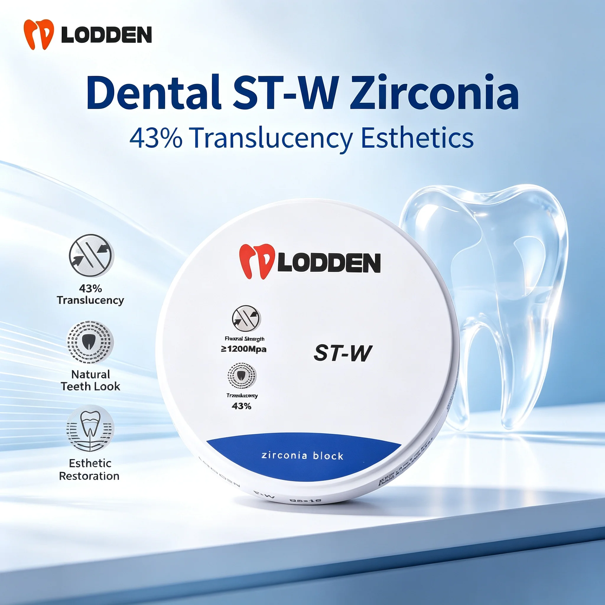 Lodden ST‑W Zirconia Block 10-25mmST-W 98mm Open System For CAD CAM Vita 16 Dental Lab Crown & Bridge