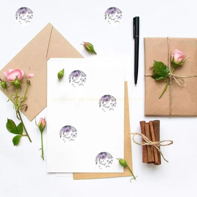 Thank You Labels Flower Print Sticker Round Sticker Decorative Sticker Labels Thank You Sticker for Gift Packaging