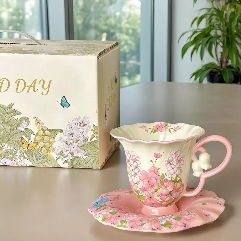 Ceramic Secret Garden Milk Pot Cup Coffee Cup Afternoon Tea Water Set Teapot Decorative Gift Box Dreamy Oil Painting Flowers