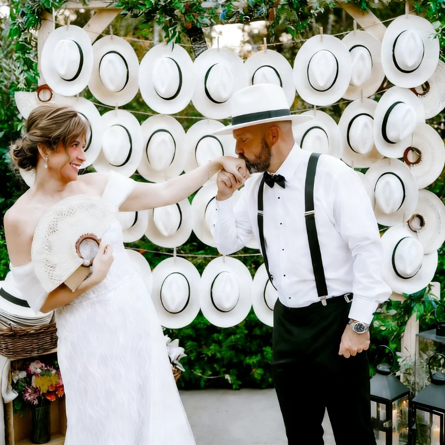 6-48PACK Wedding Straw Fedora Hats for Men Short Brim Panama Hat for Birthday Party Wedding Celebration 58cm view 2