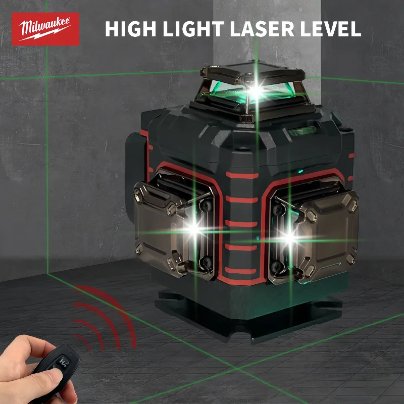 Milwaukee 4 côtés * 360 degrés Vertical 4.2 V 3-4D niveau Laser 16 lignes auto-nivelant ligne transversale verticale Lase niveaux Laser vert