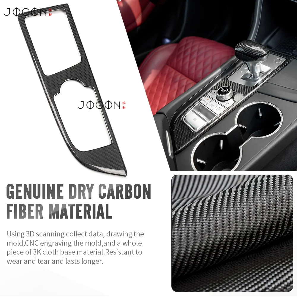 JOGON 100% Dry Carbon Fiber Center Console Cover Gear Change Panel For Genesis G70 2017 2018 2019 2020 2021 2022 + Interior Trim