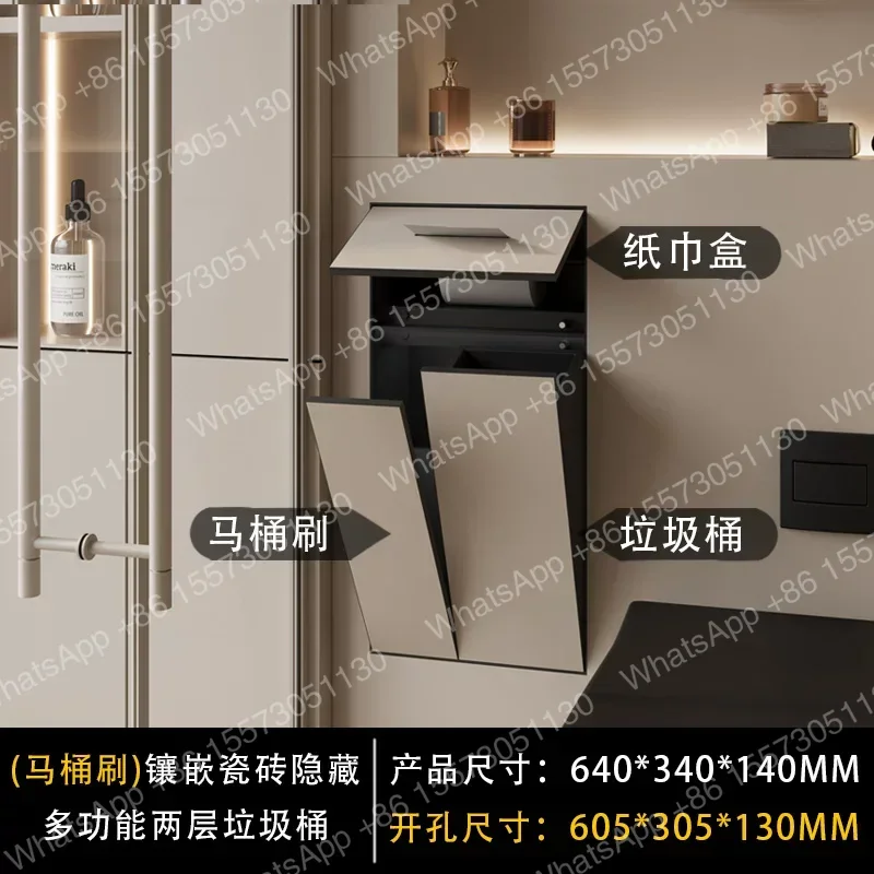 304 Stainless Steel Concealed Toilet Niche with Hidden Trash Can & Tissue Box - Customizable Embedded Design