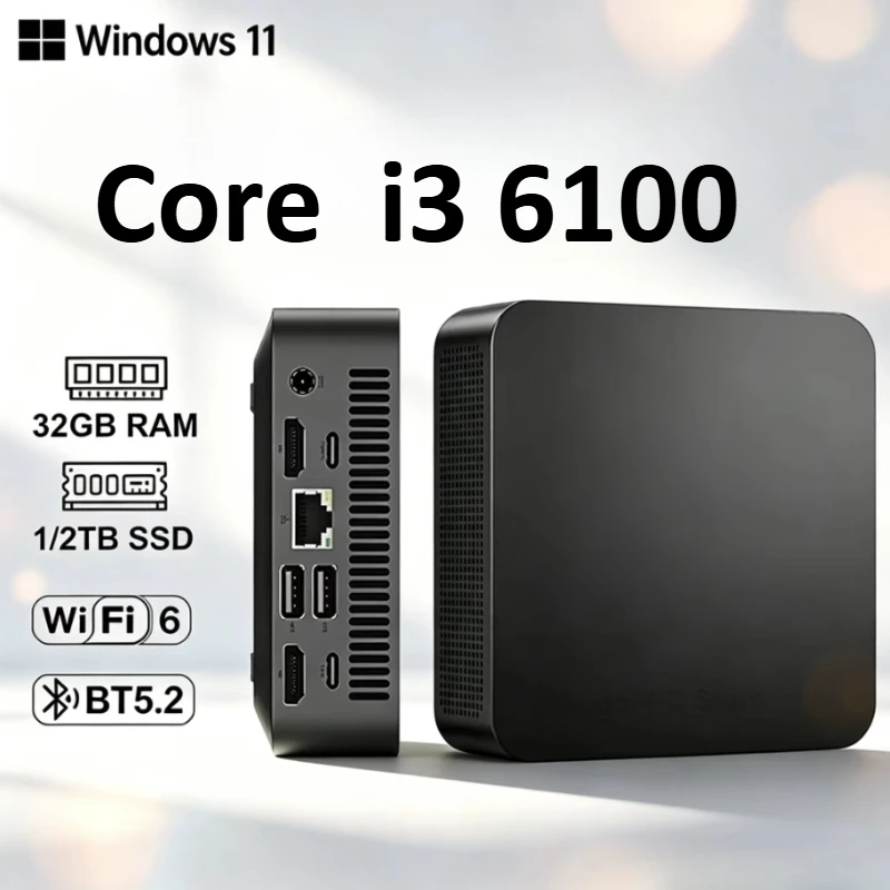 

MINI PC Windows 11 Pro Core i3 6100 32GB RAM 1TB 2TB SSD WIFI 6 BT5.2 4K HD Mini Gaming Office Study Pc