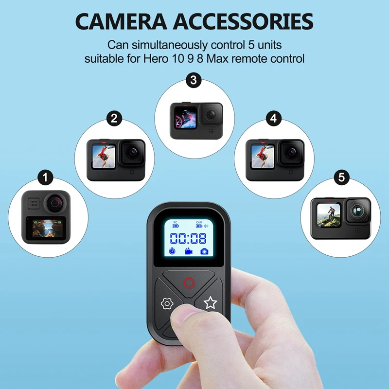 고프로 히어로 10 9 8 맥스용 리모컨, 스틱 마운트 및 손목 포함, 블루투스 호환 스마트 리모컨