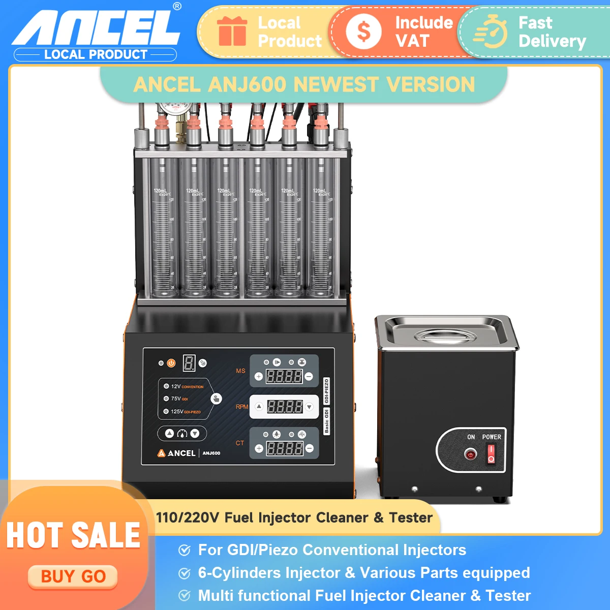 

ANCEL ANJ600 GDI Piezo 110/220V Fuel Injector Tester Cleaner Machine 6 Cylinder Ultrasonic Cleaning Auto Tool for Car Motorcycle