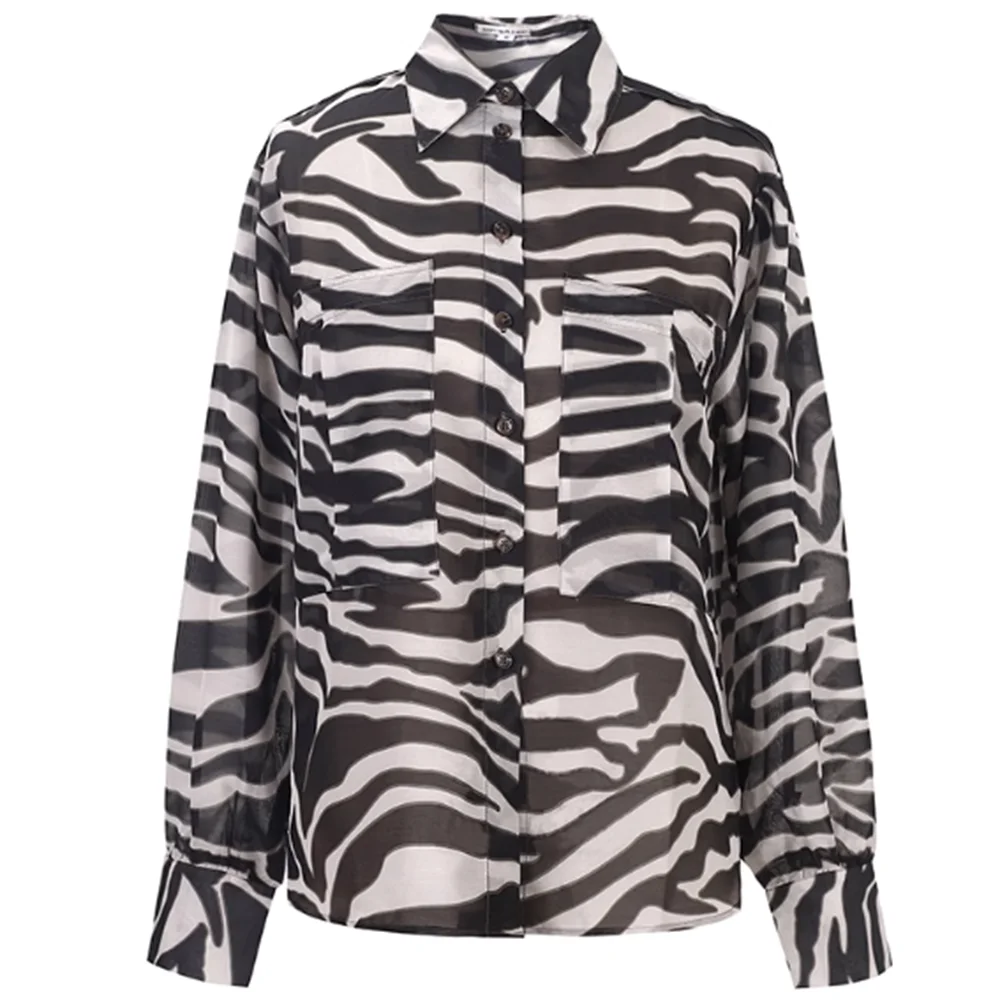 

Retro zebra striped chiffon blouse loose fashion Women shirt