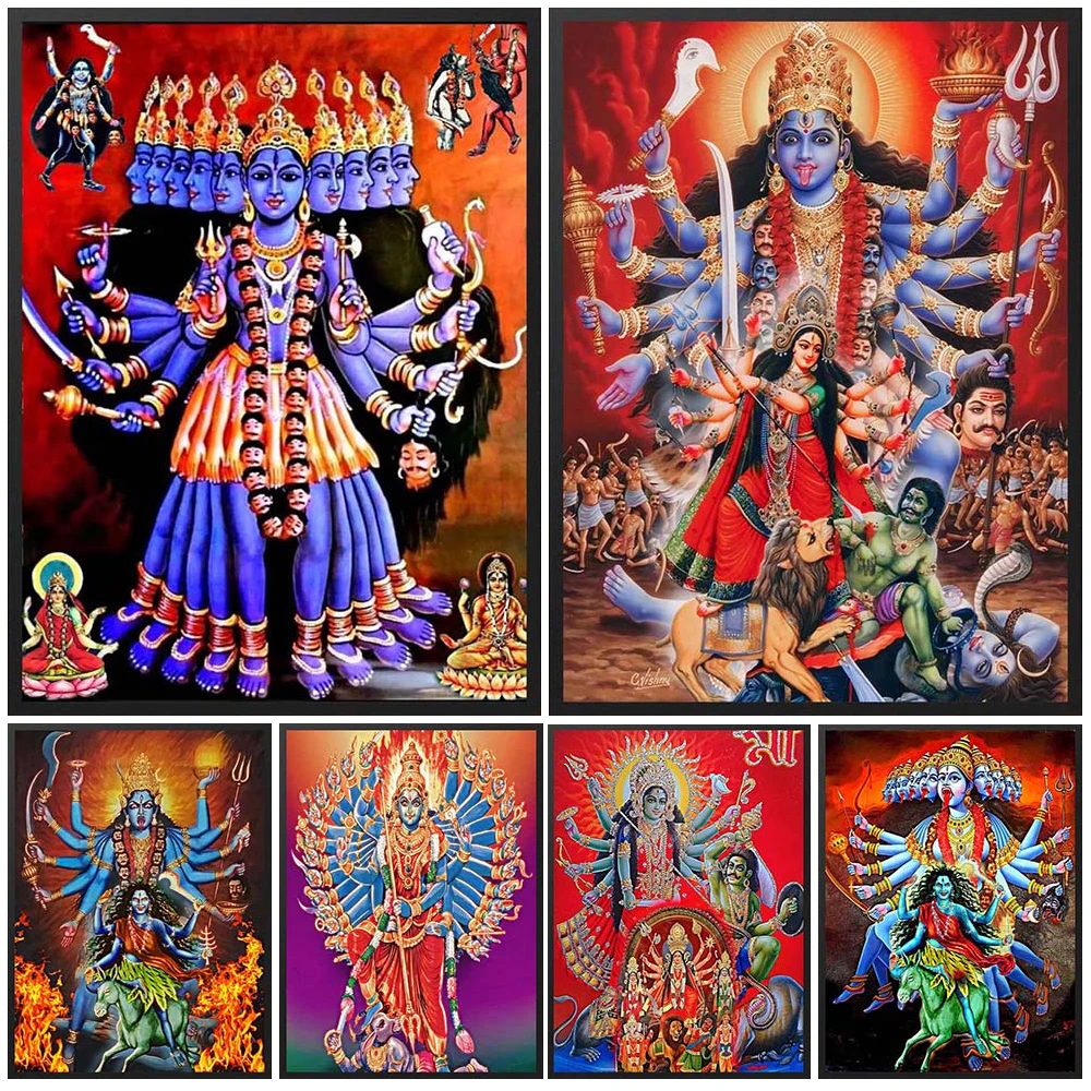 

Hinduism Kali Goddess Religion Cartoon Prints Wall Pictures For Living Room Vintage Poster Wall Art Canvas Painting Unframed