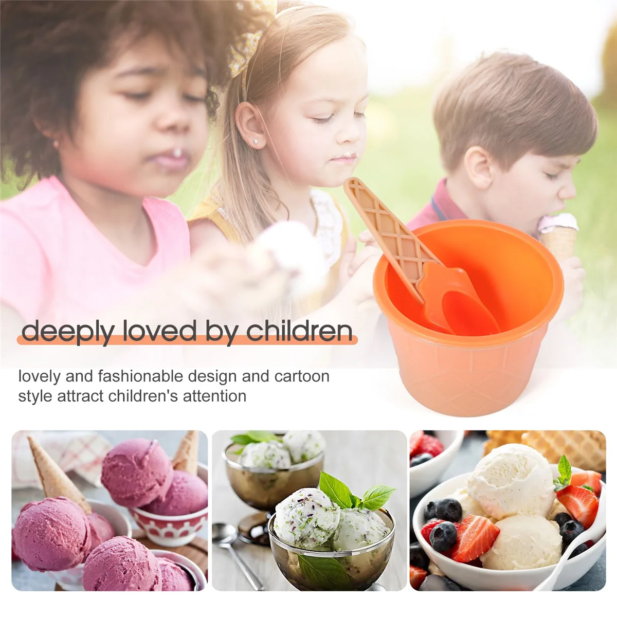 High-end 6Pcs Ice Cream Bowl Set Different Color Ice Cream Spoon Bowl Tableware Set Creative Children Cartoon Bowl
