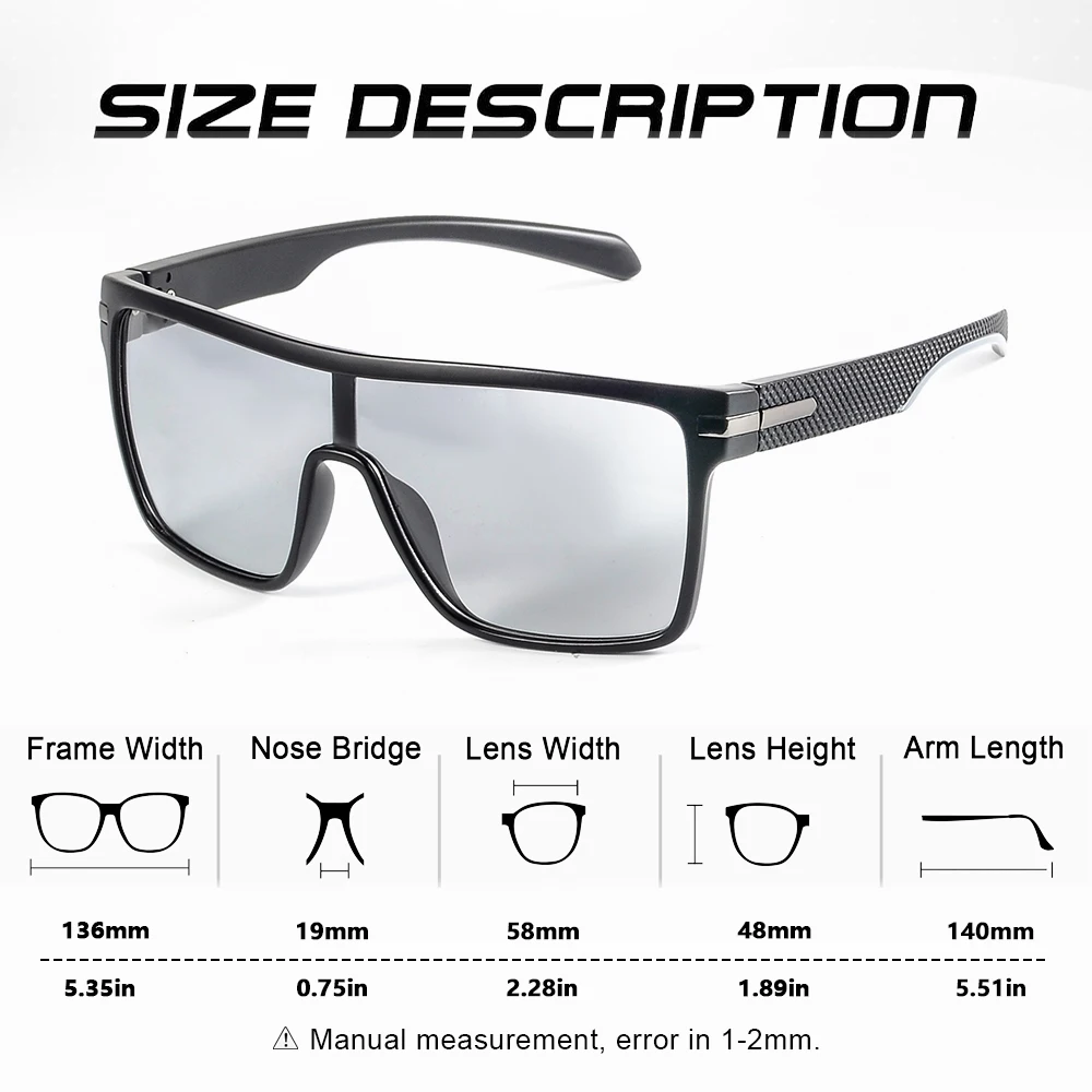 CRIXLAIS Mode Photochrome Polarisierte Sonnenbrille Männer Frauen Übergroße Sonnenbrille Männliche Nachtsicht Schutzbrillen UV400 – Detail 6