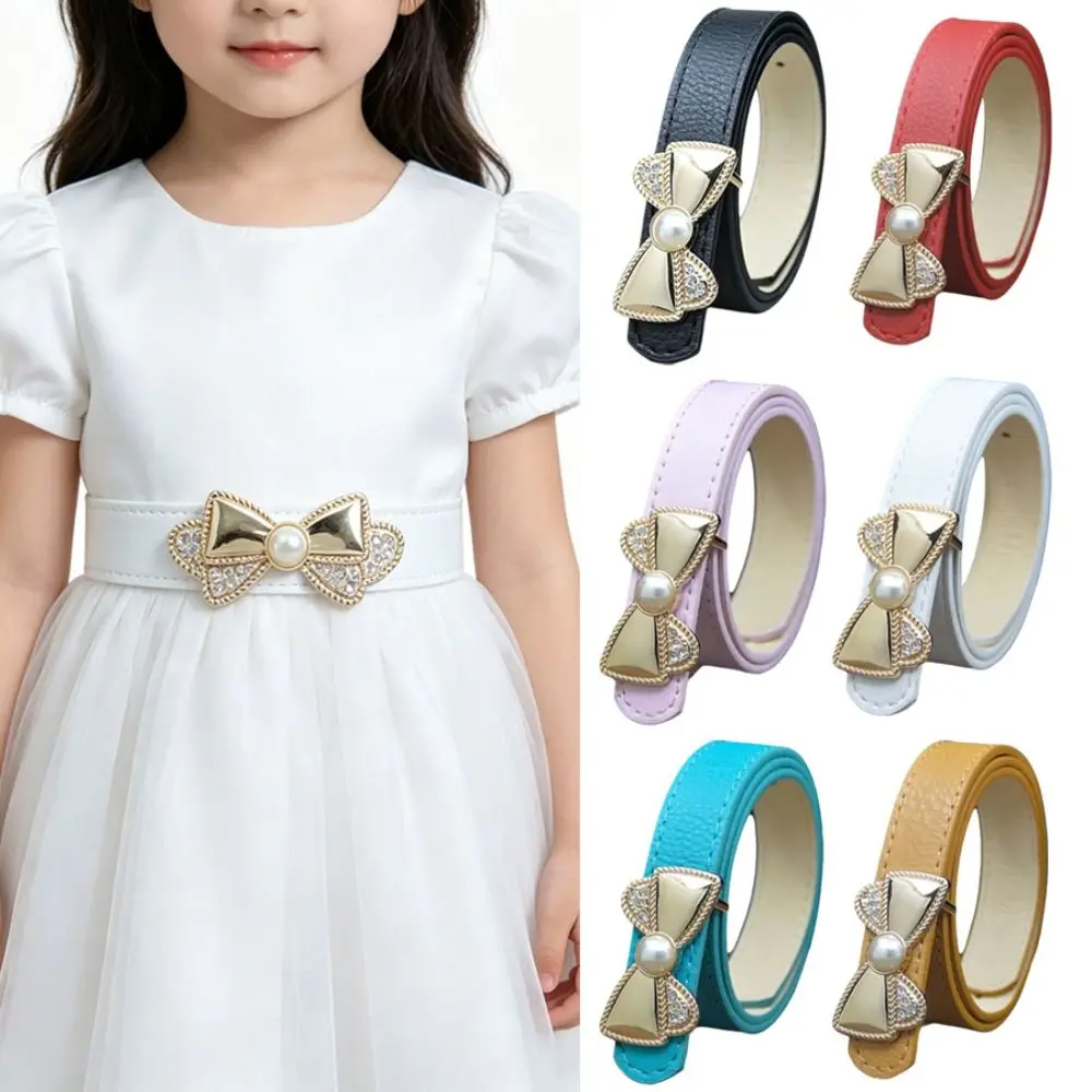 Adjustable Strap Children Belt Waist Decoration Solid Color Design Adjustable Belt Buckle Closure Bowknot Buckle Fashion Belt