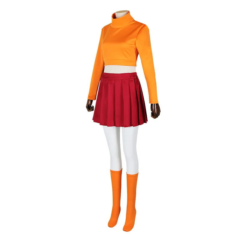 Anime Velma Cosplay Costume Movie Character Scoloby-Dool Orange Uniform Halloween Cos Suit for Women Girls Party Cartoon Wig