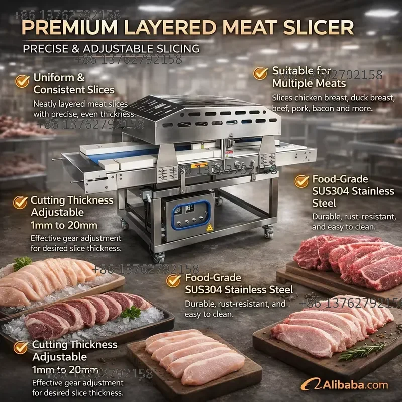 【2026】 New High Efficiency Multi Layer Chicken Breast Slicing Machine Commercial Meat Cutter with Adjustable Thickness