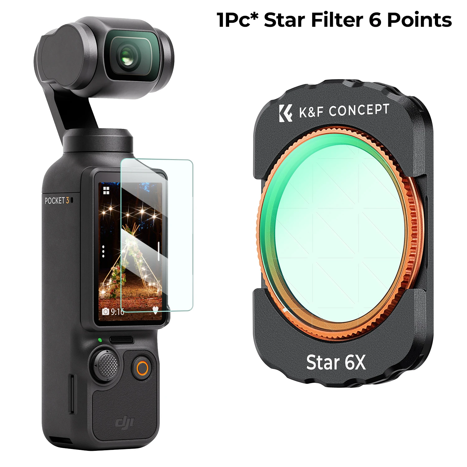 K&F CONCEPT Sport Effect Filter voor DJI Osmo Pocket 3 UV CPL ND ND/PL Black Mist 1/2 1/4 1/8 LPR Star 1.2X Groothoekfilterset