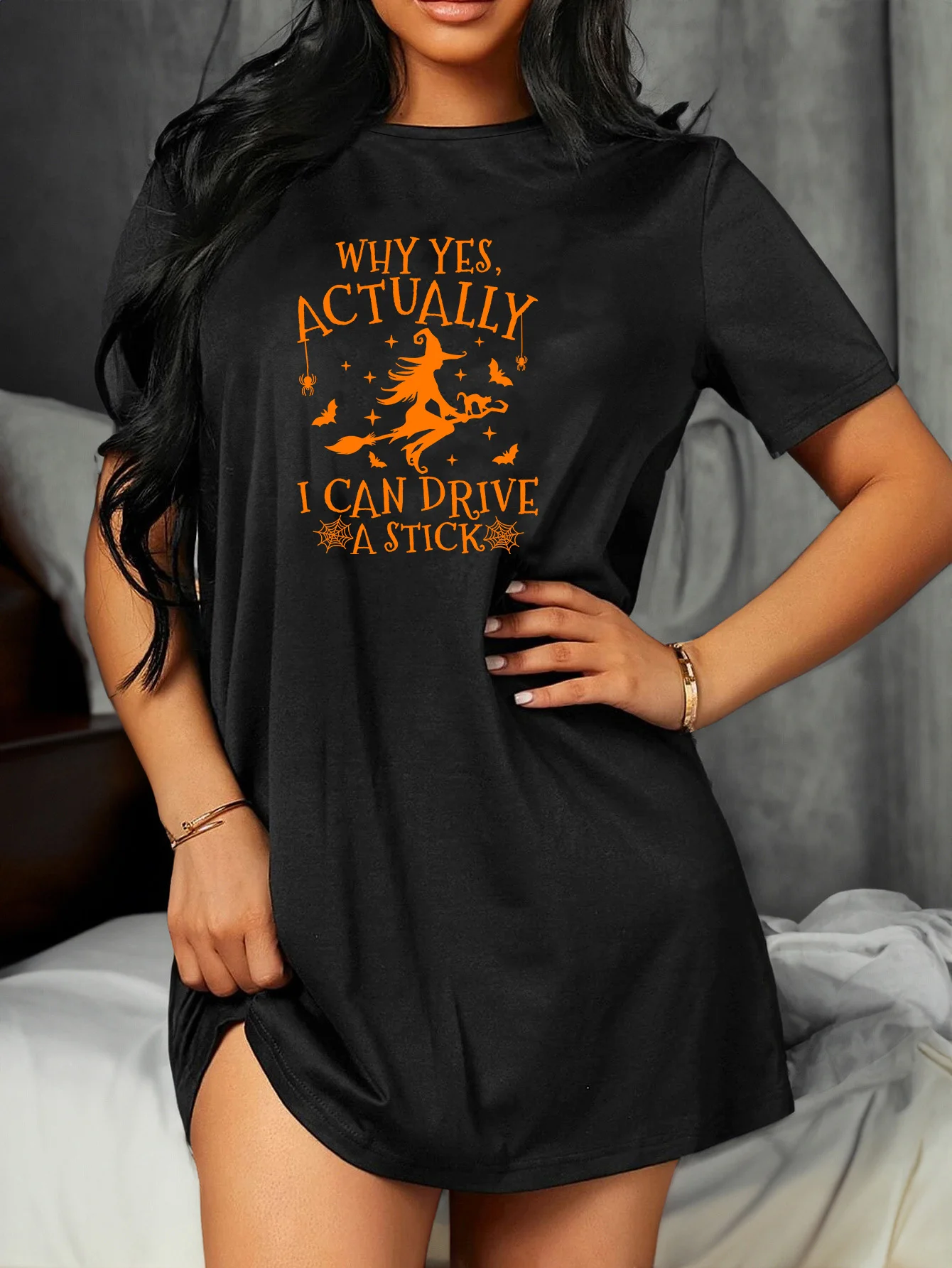 

Лето 2022, новые стили, женское ретро-платье с короткими рукавами и принтом «Волшебная ведьма», повседневная дышащая свободная юбка с круглым вырезом