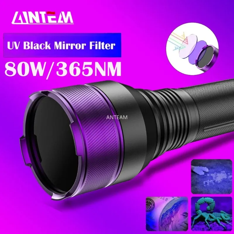 

【Best-selling】 Powerful 80W 4Cores 365NM UV Flashlight Waterproof Power By 21700 Battery Ultraviolet Purple Lamp For Pet Urine