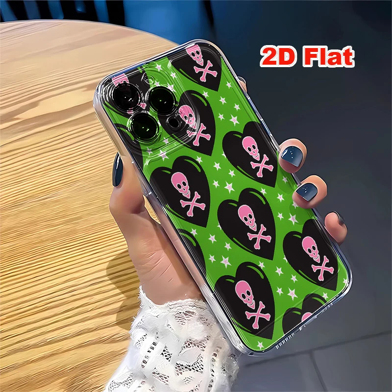 2D Flat Soft Silicone Phone Case For iPhone 17 Pro Max 16 18 Pro 13 11 15 14 Plus 12 17 16E 17Promax Shockproof Transparent Funda Cover