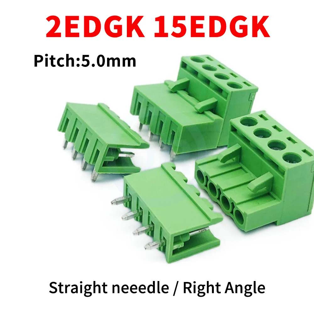 (10 Sets) KF 2EDGK + 2EDGV / 2EDGR 5.0mm PCB Plug-in Pitch 5.0 Board Screw Wiring Open Right Angle/Straight Pin Solder JM 15EDGK