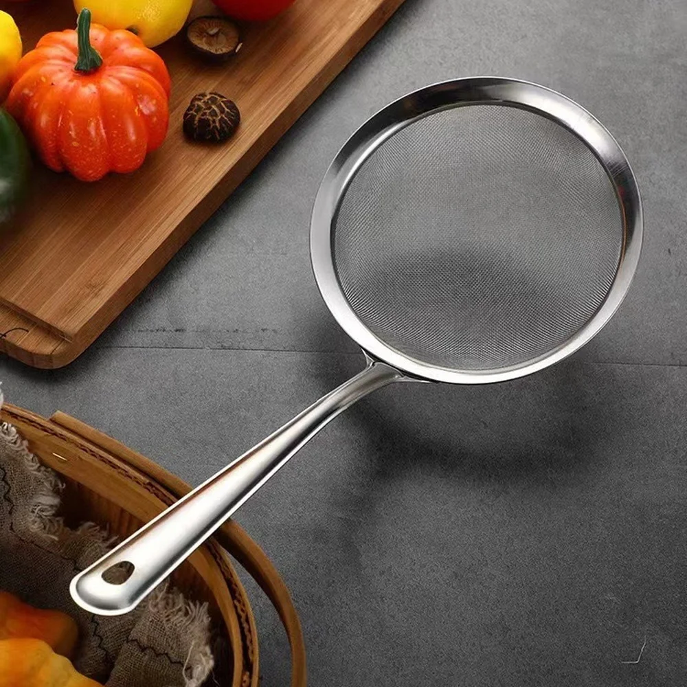 Stainless Steel Kitchen Colander Deepened Mesh Strainer Wide Rim Filtering Spoon Oil Skimmer Soy Milk Flour Sieve Tool