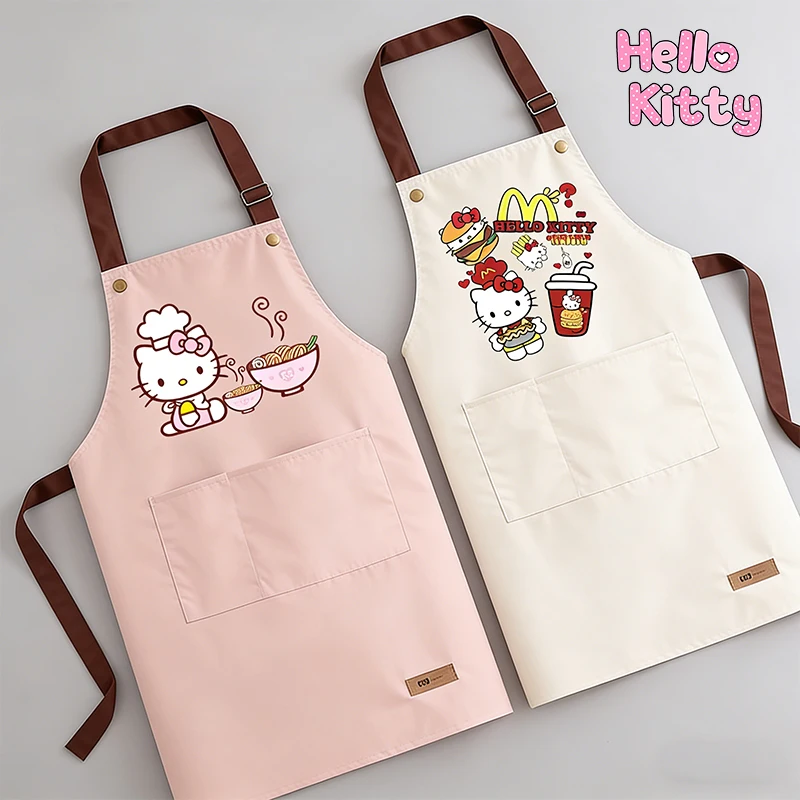

Sanrio Hello Kitty Apron Women Cute Home Baking Restaurant Barbecue Beverage Apron Waterproof Oil Resistant Sleeveless Pinafore