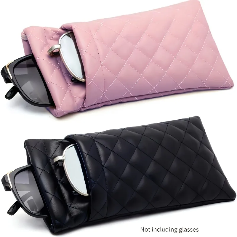 1Pc New double-layer sunglasses storage bag made of PU leather with no elastic film, car seam waterproof, high-end glasses case