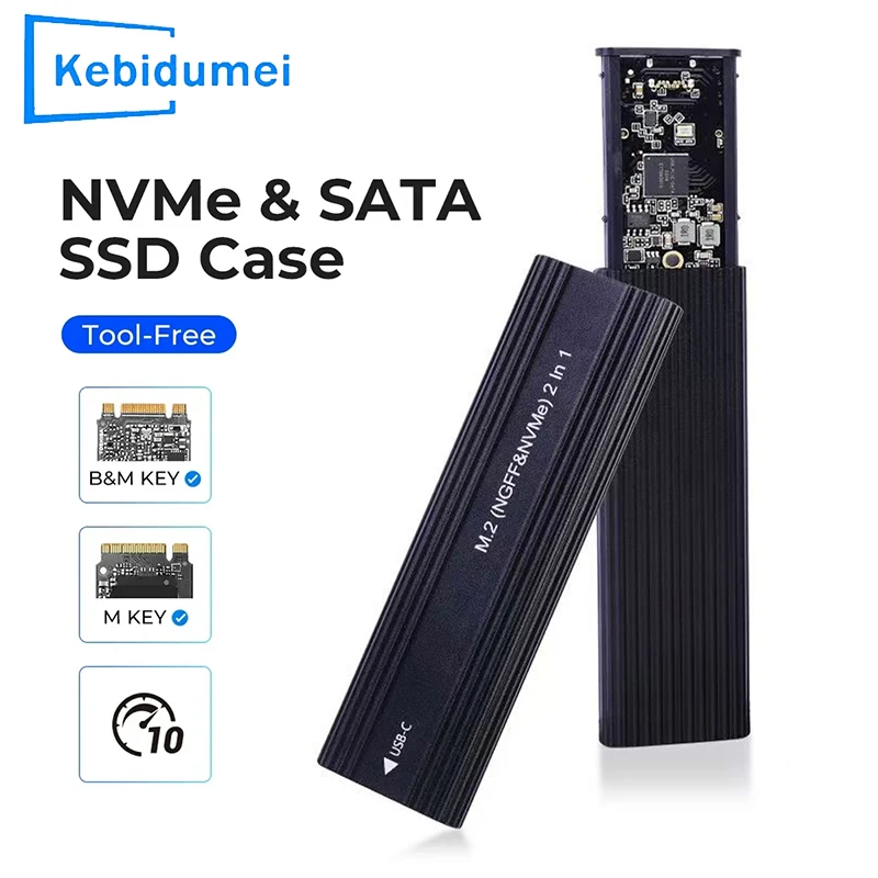 NVMe SATA M.2 SSD Enclosure 10Gbps Single/Dual Protocol M.2 to USB Type C 3.1 SSD External Hard Drive Case Support M Key/B+M Key