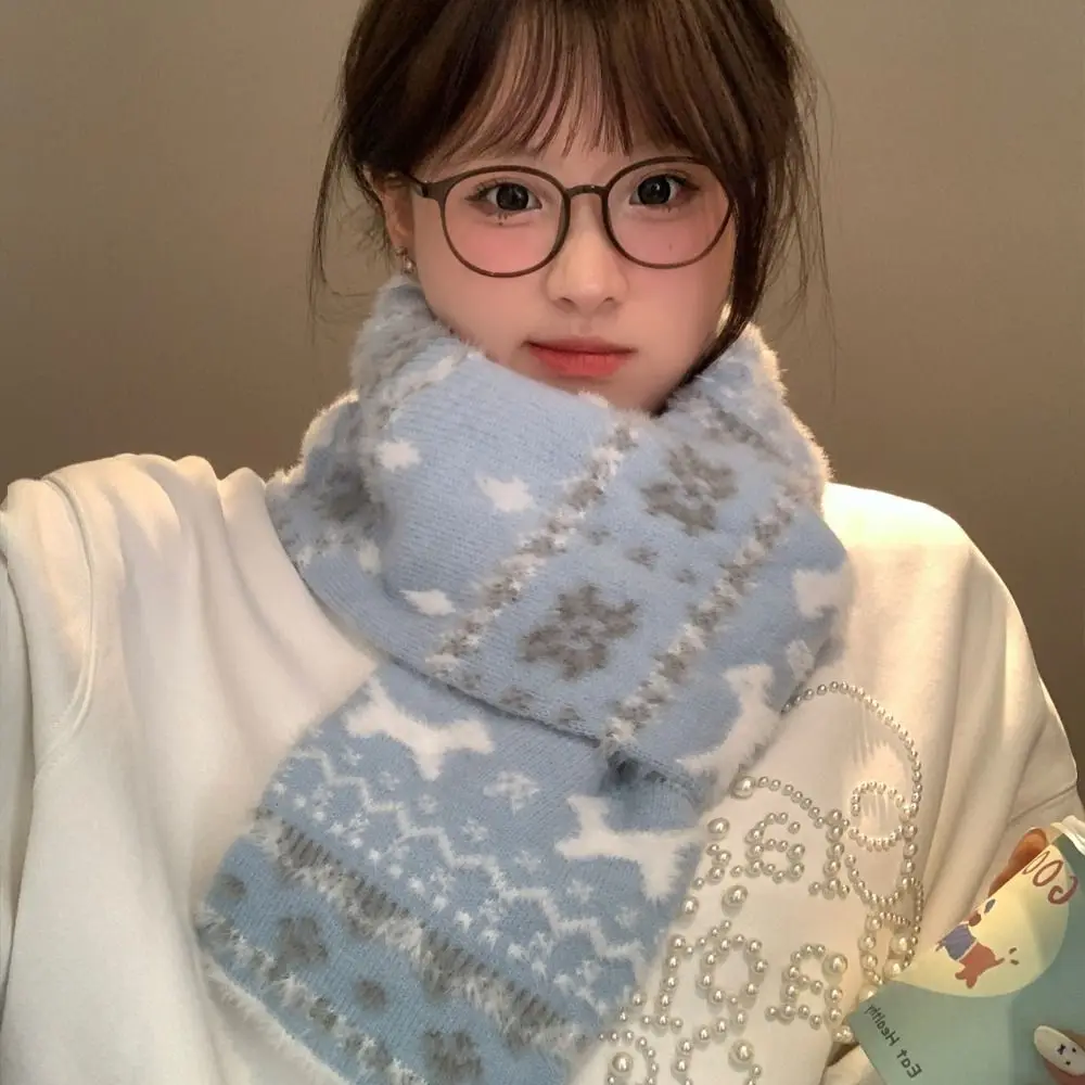 

Retro Snowflake Jacquard Knitted Scarf Thicken Winter Cashmere Scarves Warm Fair Isle Style Wool Shawl Student