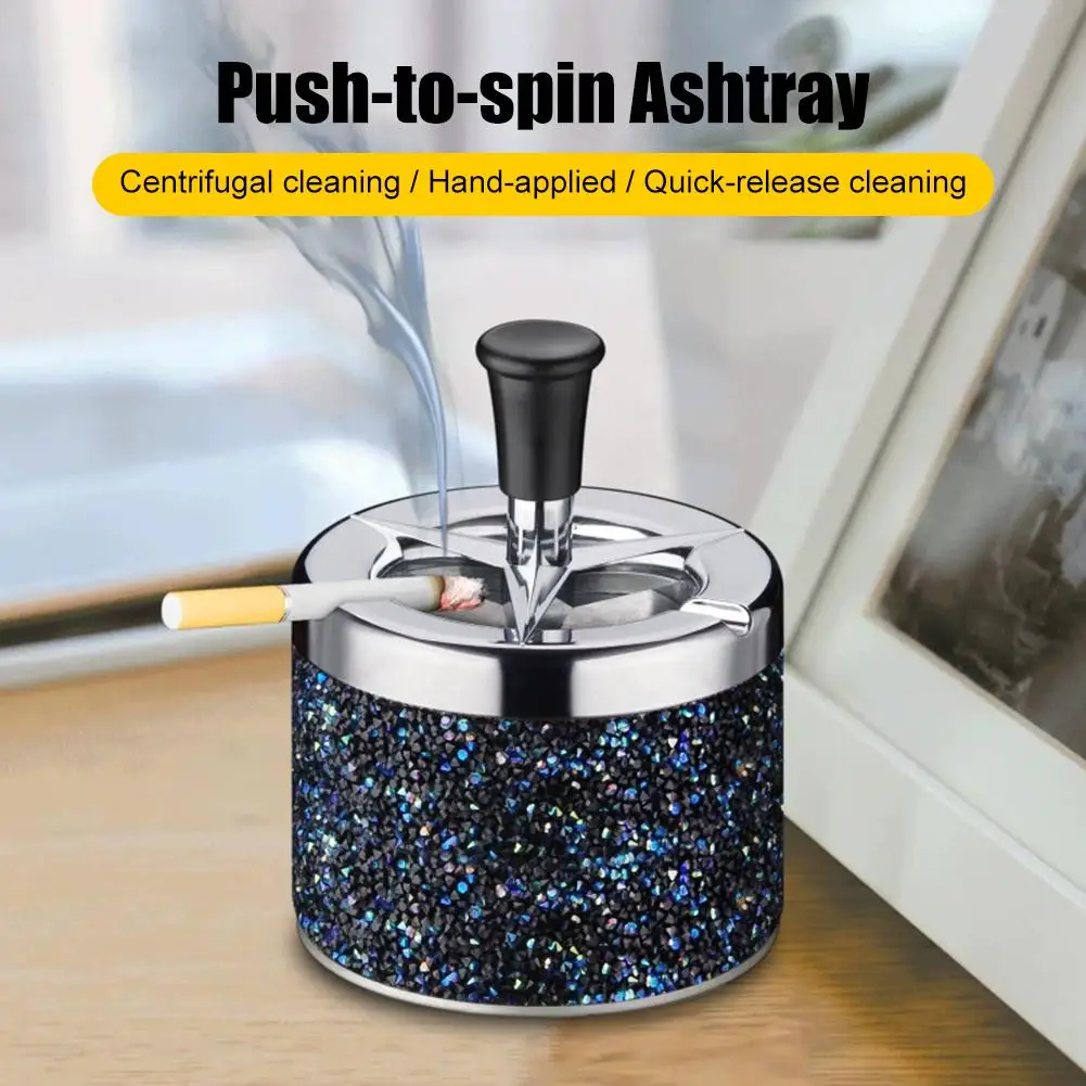 Cool Ashtray Stainless Steel Push Down Spinning Ashtray Self-Cleaning Ashtray With Lid Cover Ash Tray for Cigarette Smoking