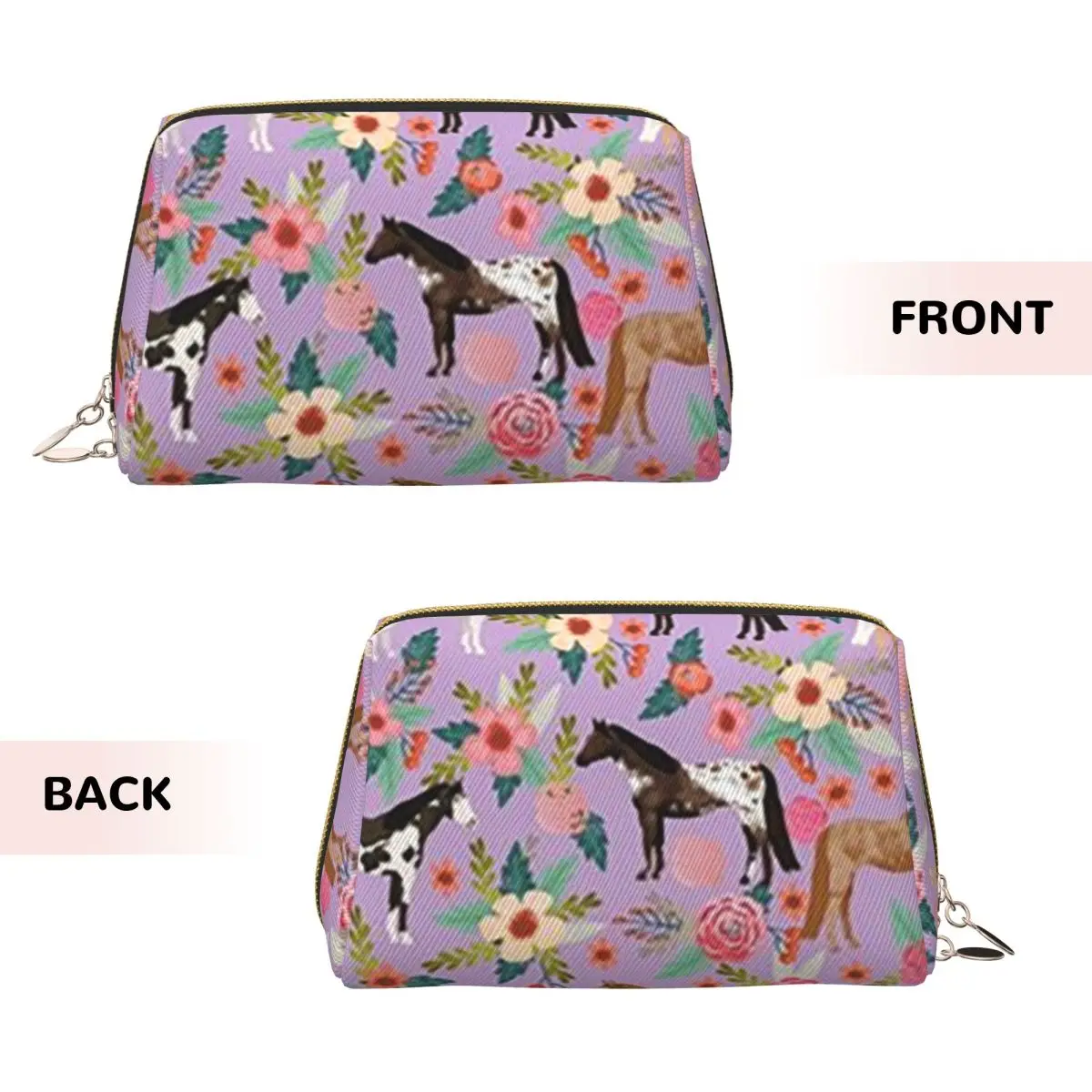 Horses And Flowers  Women Cosmetic Bag Travel Makeup Organizer Pouch Toiletry Storage Dopp Kit Box