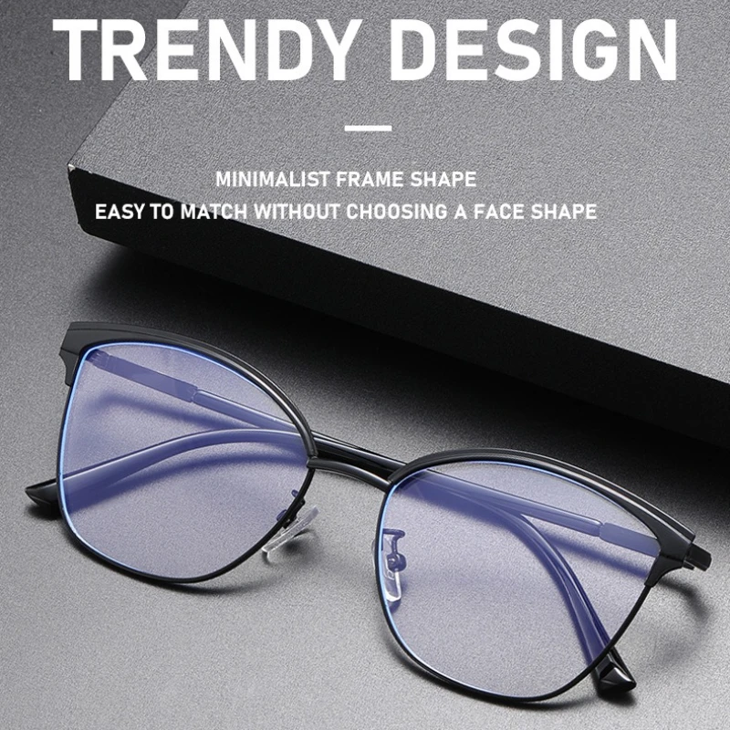 Women's INS Style Metal-Frame Anti-blue Light Glasses Retro Cat-Eye Plain Glasses Brand Design Popular Metal Eyeglasses