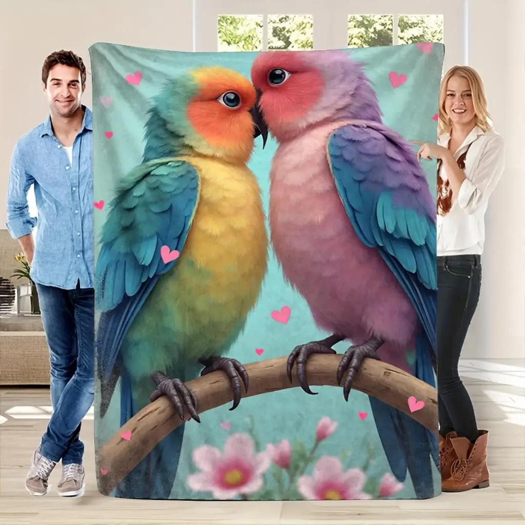 Two multicolored parrots Flannel printed blanket suitable for all seasons suitable for living room office sofa and travel