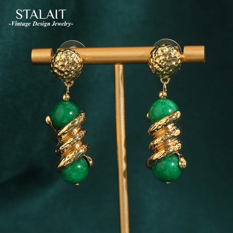 

New Chinese Style Natural Glass Handmade Bead Red Glass Dangle Earrings for Women Big Earrings Copper Trending Jewelry 2024