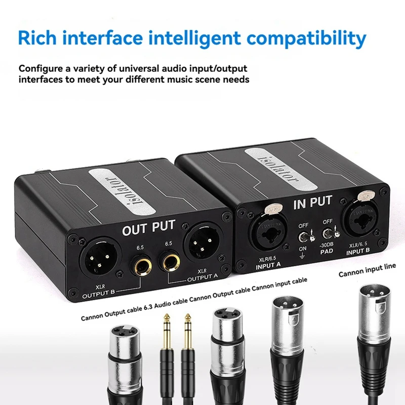 Dual-Channel 6.5 XLR Mixer Audio Isolator Current Sound Noise Mixer Microphone Common Ground Filter-A23U