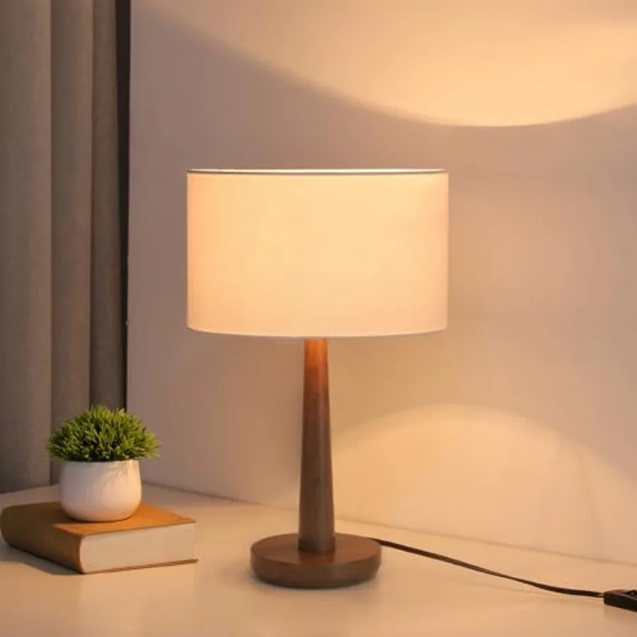 

18.5" Modern Table Lamp with Walnut Wood Base Dimmable UL-Listed Desk and Nightstand Lamp for Living Room Bedroom Office Perfec
