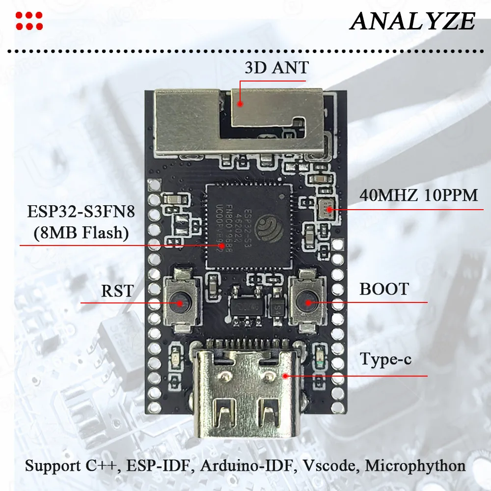 Picture 3: MINI ESP32-S3 Development Board for Arduino 2.4G Wifi BT Module 28Pin Type-C ESP32 S3 Original Chip ESP32-S3FN8 8MB Flash
