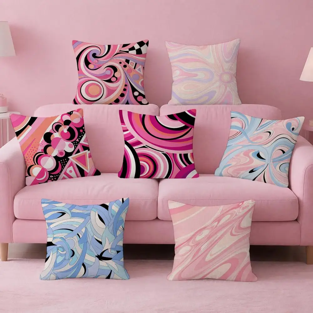 Art Pastel Pink Liquid Marble Cushion Cover Pink Linen Texture Cushion Cover Double Sided Invisible Zipper Deco