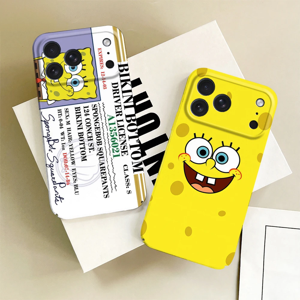 Coque de téléphone S-SpongeBob pour iPhone 17 16 15 14 13 12 11 Plus Pro Max Mini, coque rigide brillante HD avec film protecteur