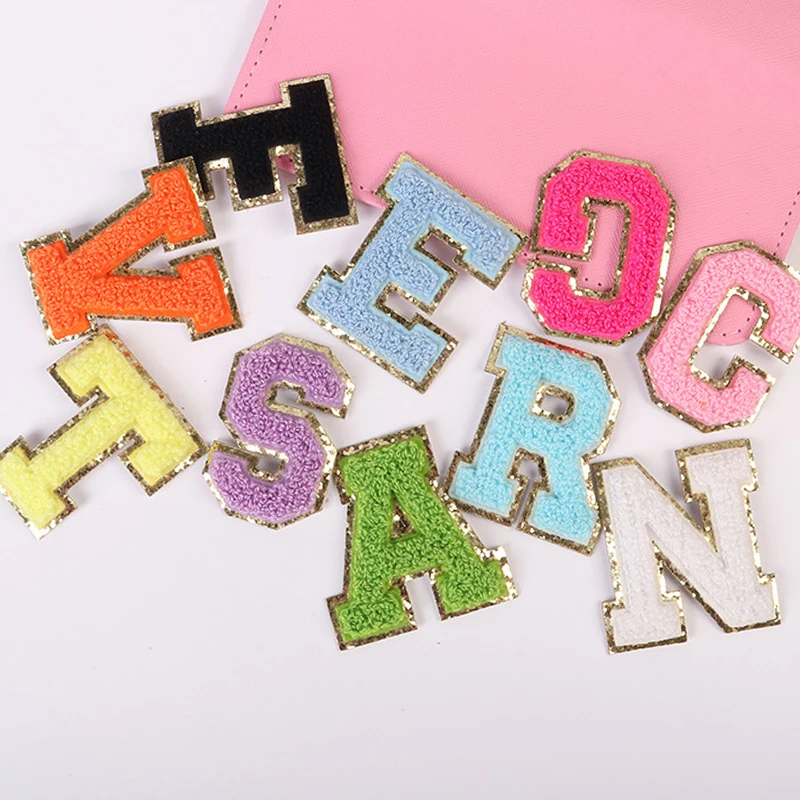 Color Letters Sticker Patch Alphabet Towel Embroidered Chenille Patches for Clothing Bags Jacket Stick on Accessories Applique