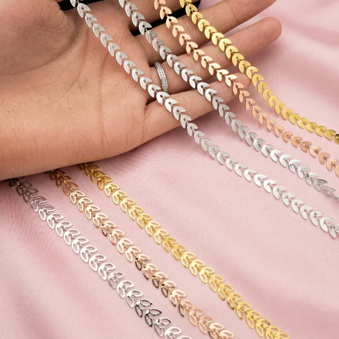 1meter Gold Plated Brass Link Chain Hollow Leaf Necklace Chains Bulk for Women DIY Bracelets Necklace  Jewelry Making Components