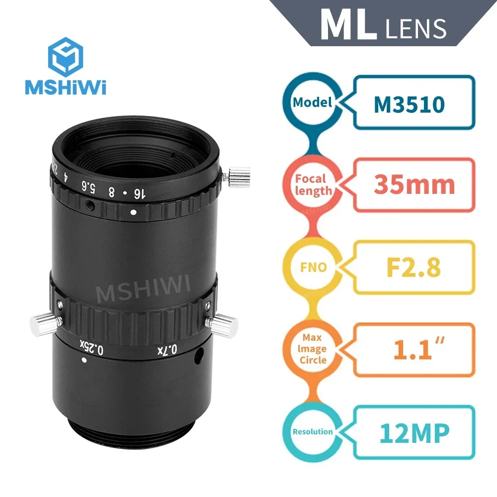 Manual Iris F2.8 12MP 35mm C Mount 1.1