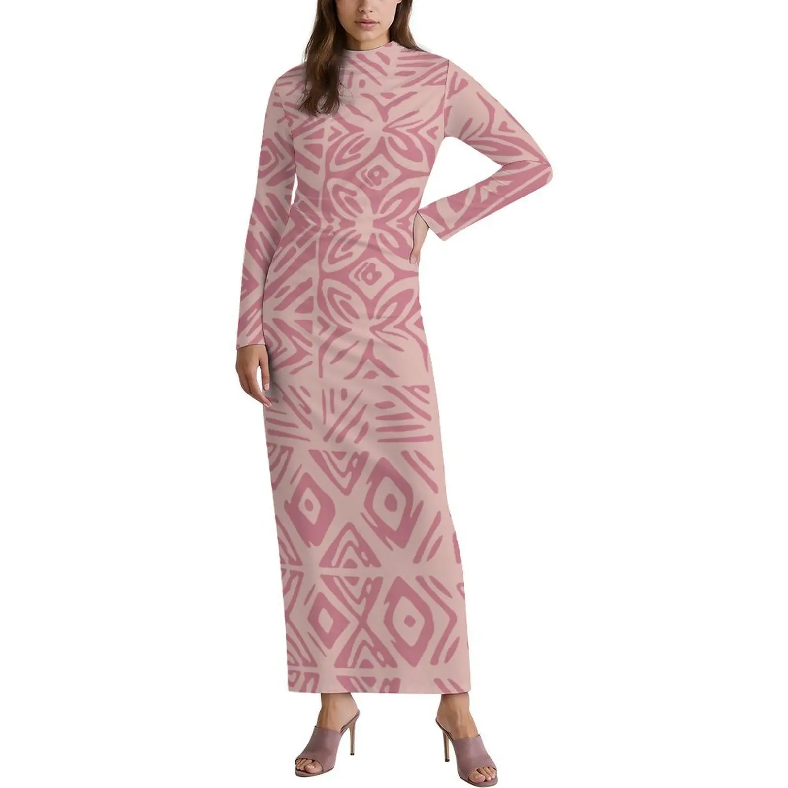 

Summer High-Neck Long-Sleeved Pleated Dress A Custom-Made Polynesian Ladies' Elegant And Slimming Dress